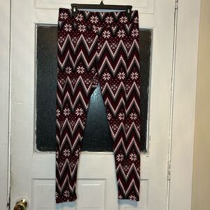 Faded Glory Women’s Burgundy Red Ski Pattern Style Casual Leggings L 12-14
